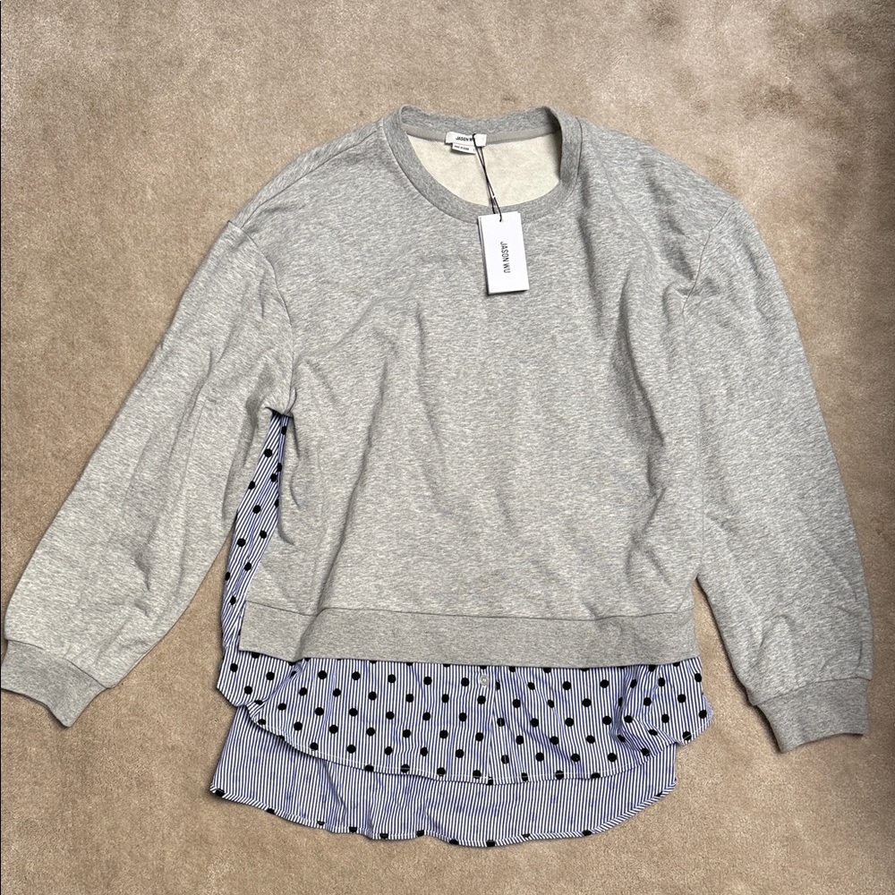 Jason Wu Gray Sweatshirt with Blue Polka Dot Layer
